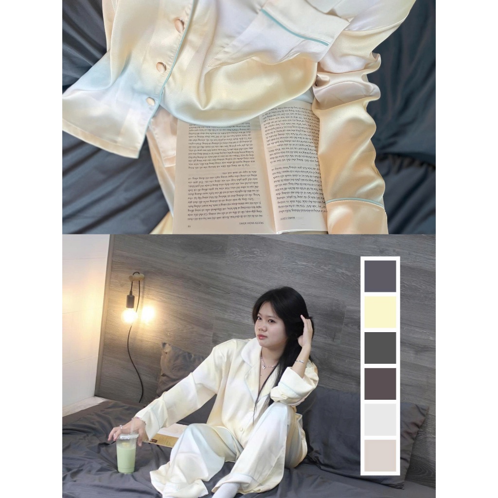 Bộ đồ ngủ Pijama lụa mát mềm mịn màu loang Pastel nhà Nibora – Form rộng, mặc nhà siêu iu 💕