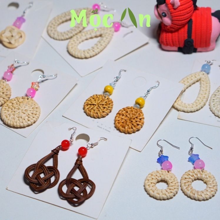(Sẵn Hàng) Bông Tai Mây Tre Đan Đi Biển Phong Cách Boho Vintage