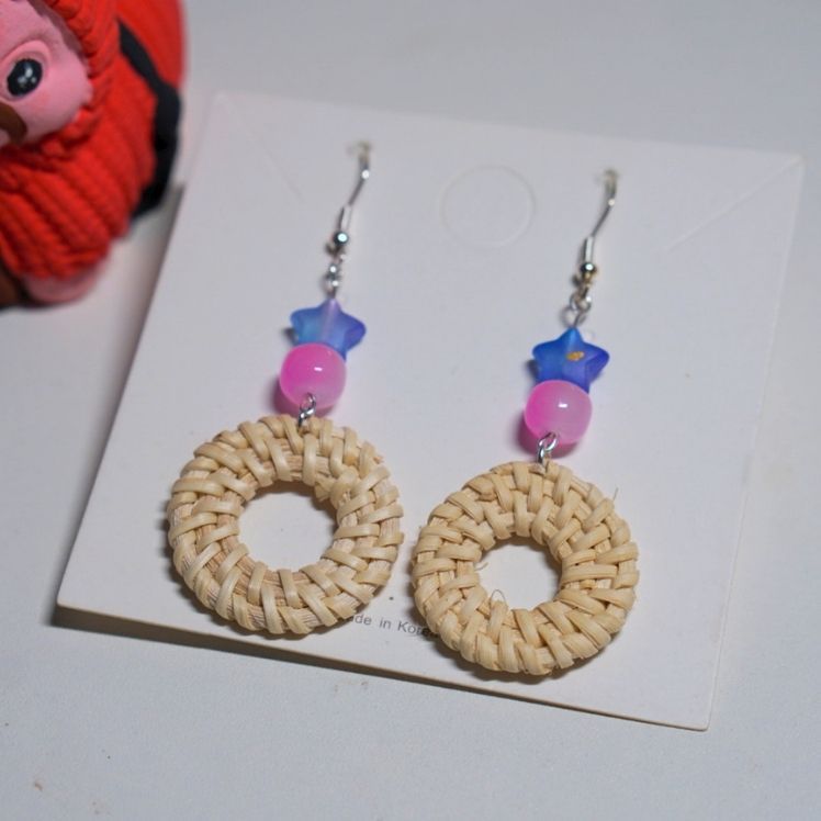 (Sẵn Hàng) Bông Tai Mây Tre Đan Đi Biển Phong Cách Boho Vintage