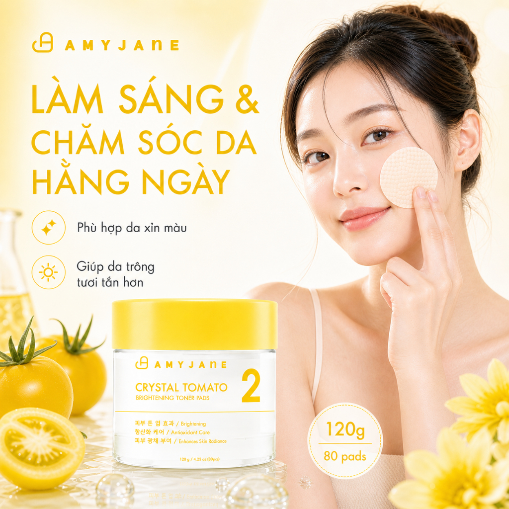 AMYJANE Toner Pad Crystal Tomato Miếng Lau Toner Cấp Ẩm Hỗ Trợ Sáng Da 10/80 Miếng