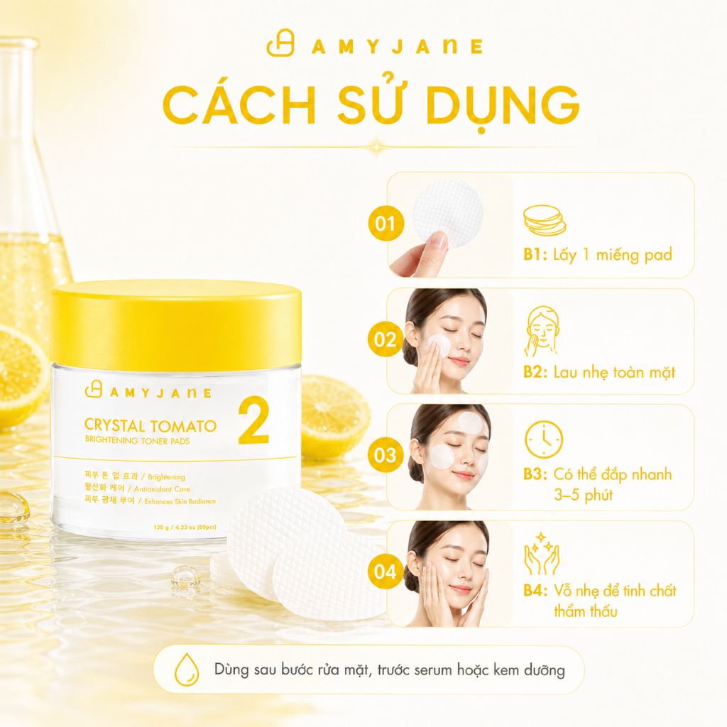 AMYJANE Toner Pad Crystal Tomato Miếng Lau Toner Cấp Ẩm Hỗ Trợ Sáng Da 10/80 Miếng