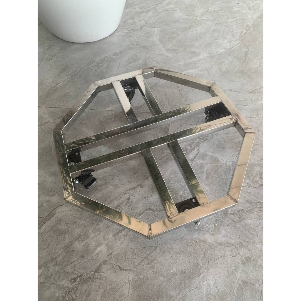 Chân đế di chuyển chậu cây nan kép có bánh xe siêu chịu tải, đế bát giác inox  không gỉ chịu tải trọng 120kg