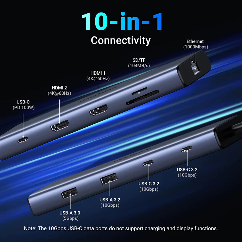 Tốc độ truyền dữ liệu 10Gbps vượt trội trên hub ugreen