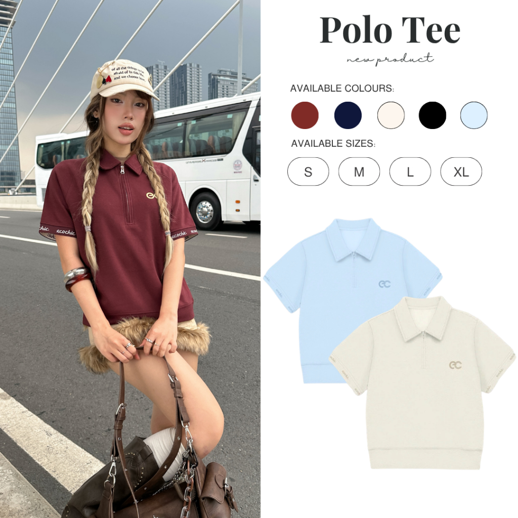 Áo Polo MONARQUE ECOCHIC B164 Logo Cao Su Bo Gấu Nhẹ Bo Tay Rib Dệt Chữ Chính Hãng Unisex Nam Nữ Định Lượng 260grm