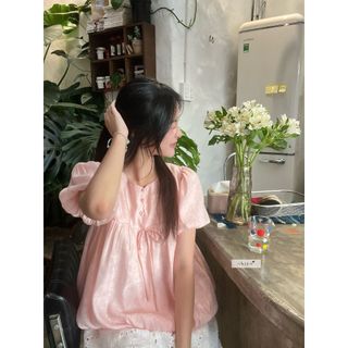 𝐕𝐢𝐯𝐢𝐚𝐧 𝐓𝐨𝐩 - Áo babydoll, áo tay phồng phối nút phong cách Hàn Quốc nhien.official NAS00006