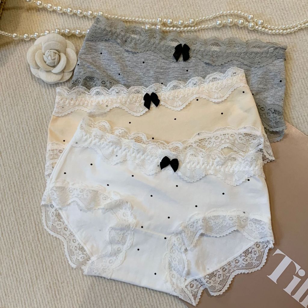 [ Deal Shock ] Quần Lót Nữ Cotton Phối Ren Đính Nơ Dễ Thương, Quần Chip Nữ Cạp Vừa  Đáy May Kháng Khuẩn ZANABRA L5410