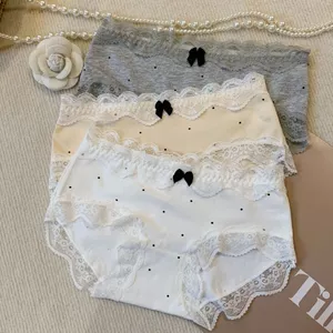 Quần Lót Nữ Cotton Phối Ren Đính Nơ Dễ Thương, Quần Chip Nữ Cạp Vừa Đáy May Kháng Khuẩn ZANABRA L5410