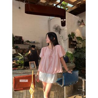 𝐕𝐢𝐯𝐢𝐚𝐧 𝐓𝐨𝐩 - Áo babydoll, áo tay phồng phối nút phong cách Hàn Quốc nhien.official NAS00006