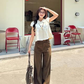 Áo sơ mi chất kaki mềm cổ sen cúc bọc dáng ngắn LAVIAN A110