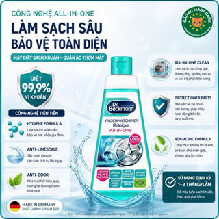 Dung Dịch Vệ Sinh Máy Giặt Dr. Beckmann 250ml – All In One, Diệt 99.9% Vi Khuẩn, Khử Mùi, Tẩy Cặn Vôi – Hàng Đức
