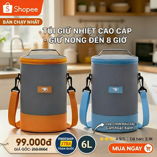 Túi giữ nhiệt cơm trưa hình tròn, túi giữ lạnh chống thấm nước dung , có quai đeo, học sinh dùng cho dân văn phòng, đi p