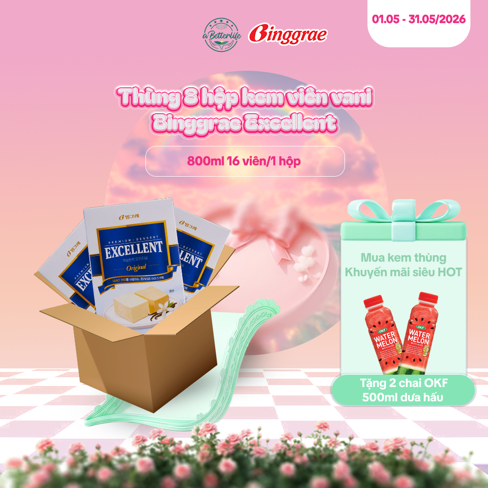 Thùng 8 hộp kem viên vani Hàn Quốc Binggrae Excellent 800ml 16 viên/1 ...