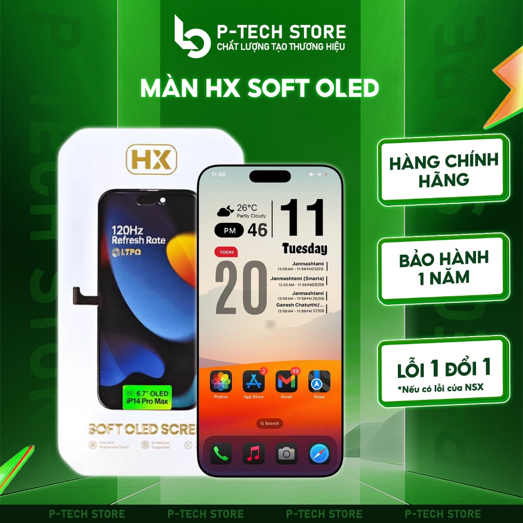 Màn Hình HX Soft Oled. Hàng Super, Công Nghệ LTPO Tiết Kiệm Pin, Phôi Dẻo, 120HZ,Trutone,Sàng IC,Hiển Thị Sắc Nét