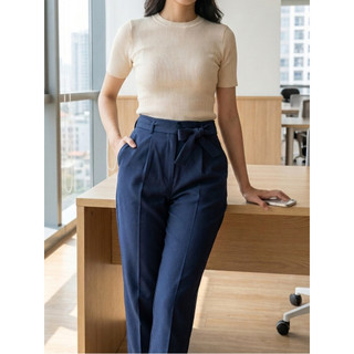 Quần âu nữ YODY quần công sở cạp cao tôn dáng kèm đai thắt lưng WCTR26A012