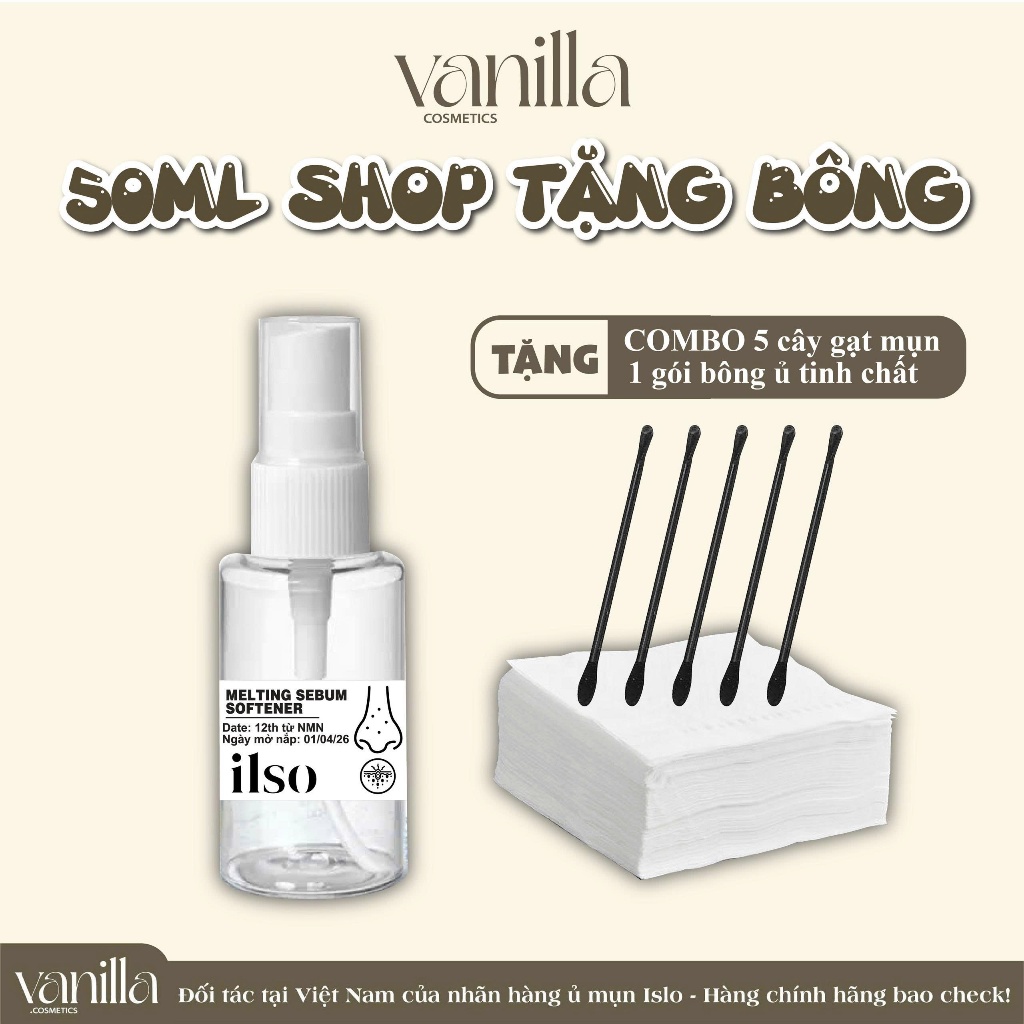 (TẶNG KÈM BÔNG Ủ) Tinh Chất Ủ Mụn, Làm Mềm Bã Nhờn Ilso Super Melting Sebum Softener 50ML vanillacosmetics