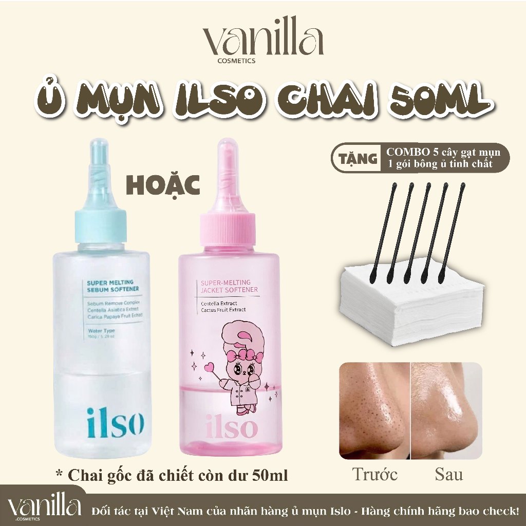(TẶNG KÈM BÔNG Ủ) Tinh Chất Ủ Mụn, Làm Mềm Bã Nhờn Ilso Super Melting Sebum Softener 50ML vanillacosmetics