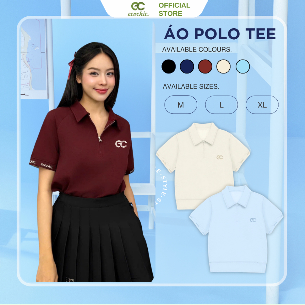 Áo Thun Polo MONARQUE ECOCHIC Logo Cao Su 3D Bo Gấu Nhẹ Bo Tay Rib Dệt Chữ Định Lượng 260grm Chính Hãng B164