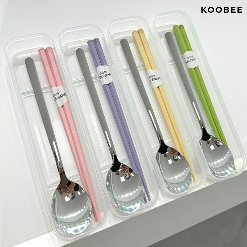 Bộ Đũa Thìa/Muỗng Inox Có Hộp Đựng KOOBEE Dành Cho Cá Nhân, Học Sinh, Văn Phòng | 075