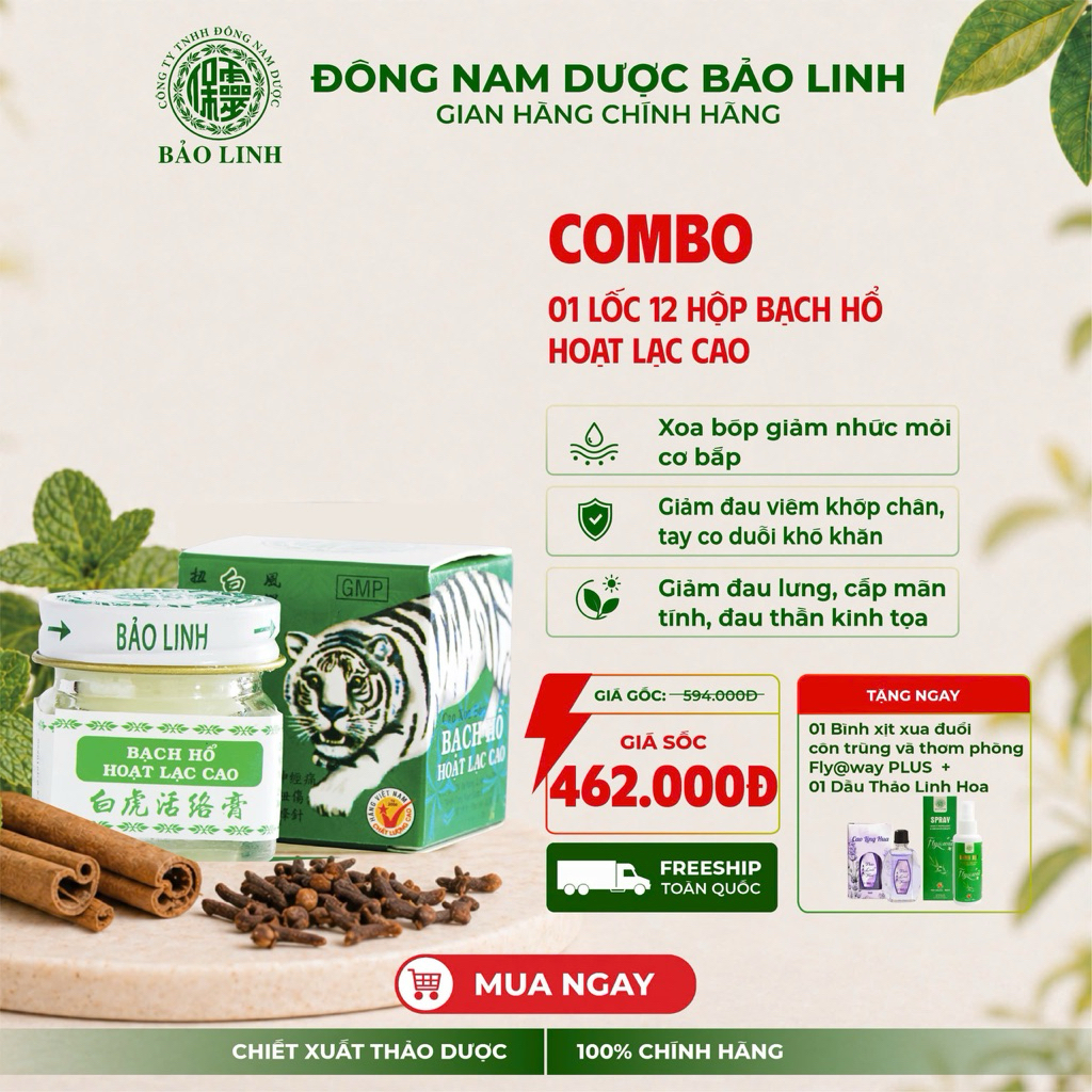 [Lốc 12 Hộp 20g] Cao Xoa Bóp Bạch Hổ Hoạt Lạc Cao BẢO LINH Giảm nhức mỏi xương khớp, đau lưng, cổ vai gáy, thần kinh t