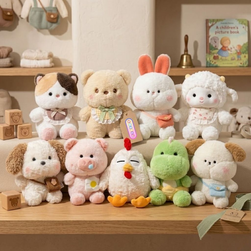 Gấu Bông Con Vật Đeo Yếm Lông Tơ Mềm Mại, Thú Nhồi Bông Mini Thỏ Cún Mèo Làm Quà Tặng Cho Bé, Bạn Gái Ngày Sinh Nhật