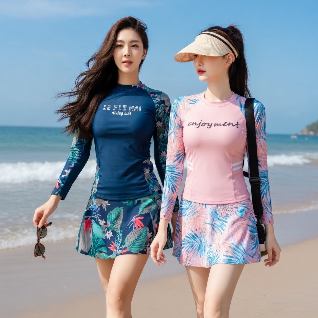 Đồ bơi 2 mảnh, Bộ bơi nữ cao cấp nhiều họa tiết, năng động kín đáo váy bên trong có quần 35-65kg