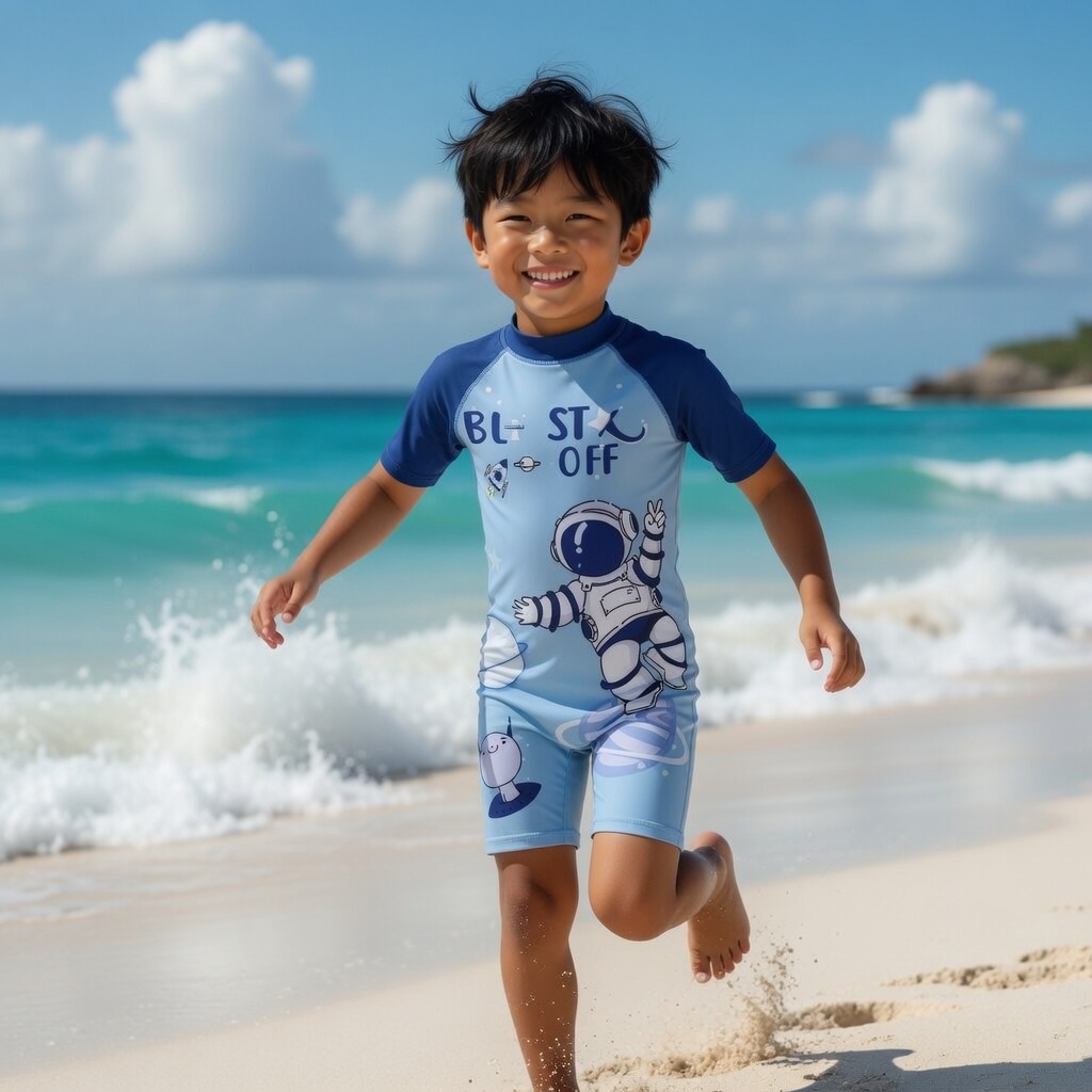 Bộ bơi liền thân bé trai, bộ bơi liền thân bé gái ,phi hành gia, tiên cá, kuromi hàng Qc dày dặn size 90 tới 140