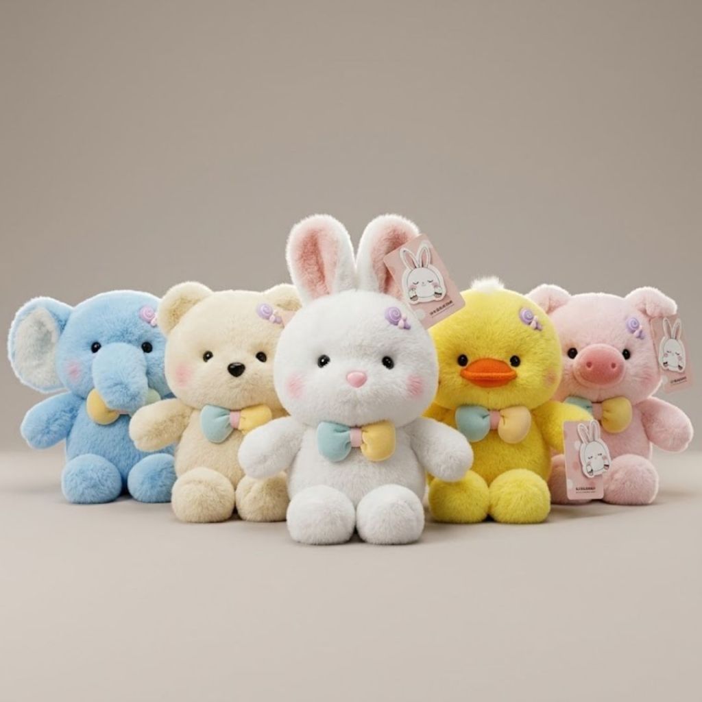 Gấu Bông Động Vật Mini Đeo Nơ Đính Chamr Cute Đáng Yêu, Thú Nhồi Bông Thỏ Heo Gà Voi  Lông Cao Cấp Làm Quà Tặng Cho Bé