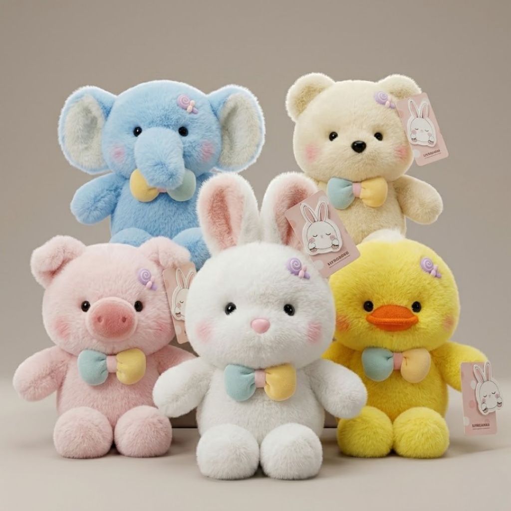 Gấu Bông Động Vật Mini Đeo Nơ Đính Chamr Cute Đáng Yêu, Thú Nhồi Bông Thỏ Heo Gà Voi  Lông Cao Cấp Làm Quà Tặng Cho Bé