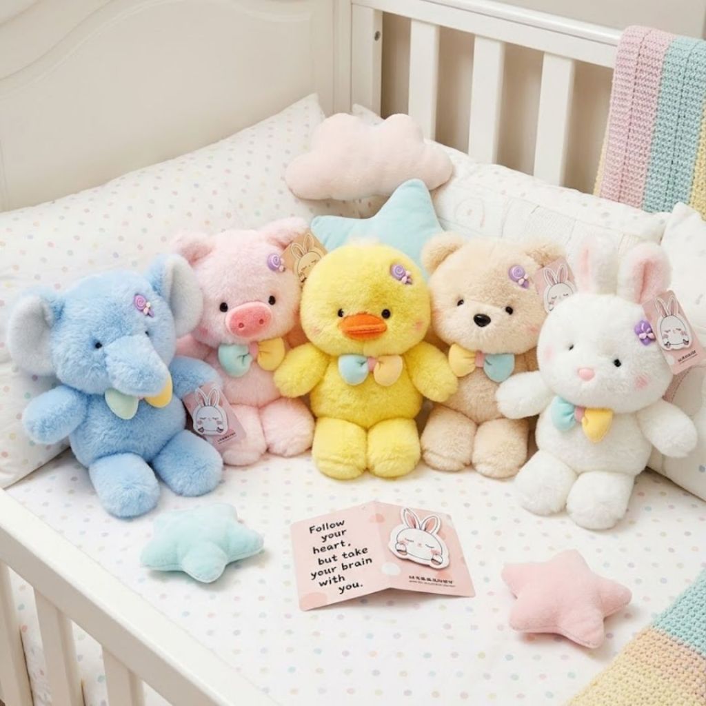 Gấu Bông Động Vật Mini Đeo Nơ Đính Chamr Cute Đáng Yêu, Thú Nhồi Bông Thỏ Heo Gà Voi  Lông Cao Cấp Làm Quà Tặng Cho Bé