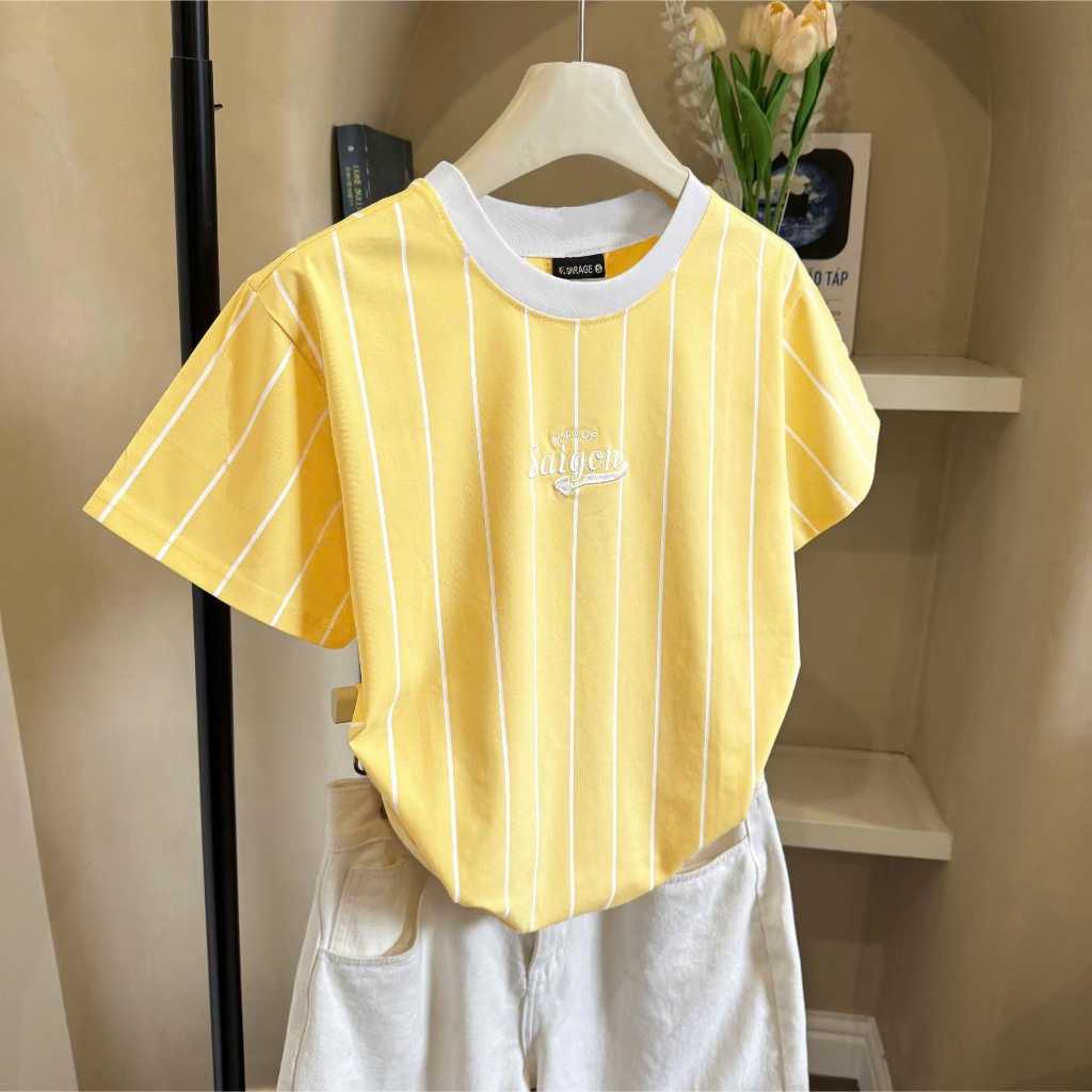 Áo Thun Mirage Phối Sọc Vàng Local Brand Chất 100% Cotton Mềm Mịn Thoáng Mát.
