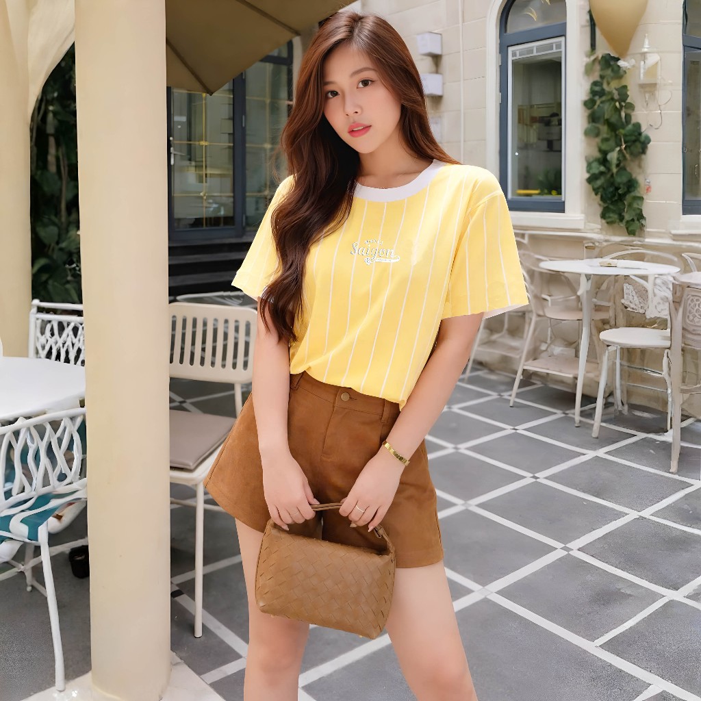 Áo Thun Mirage Phối Sọc Vàng Local Brand Chất 100% Cotton Mềm Mịn Thoáng Mát.