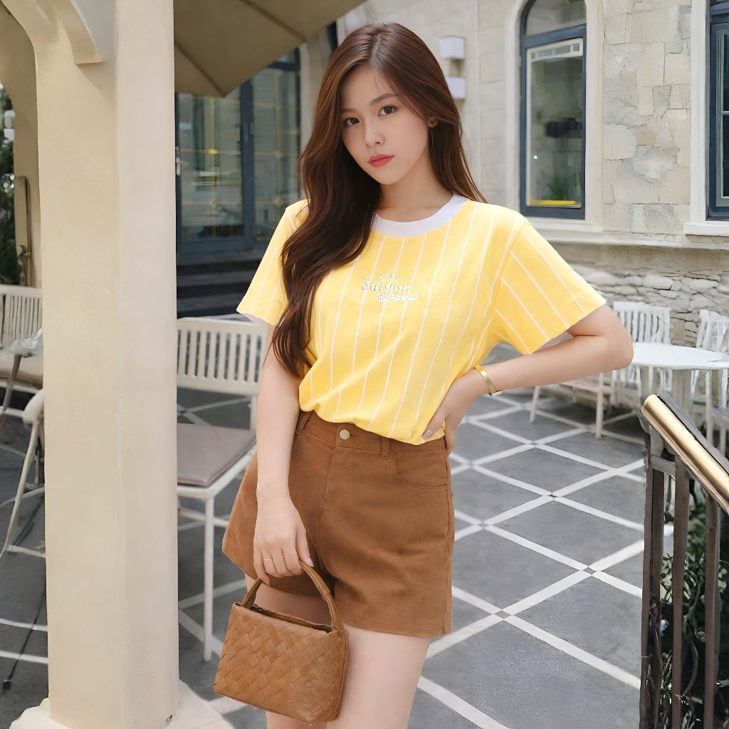 Áo Thun Mirage Phối Sọc Vàng Local Brand Chất 100% Cotton Mềm Mịn Thoáng Mát.