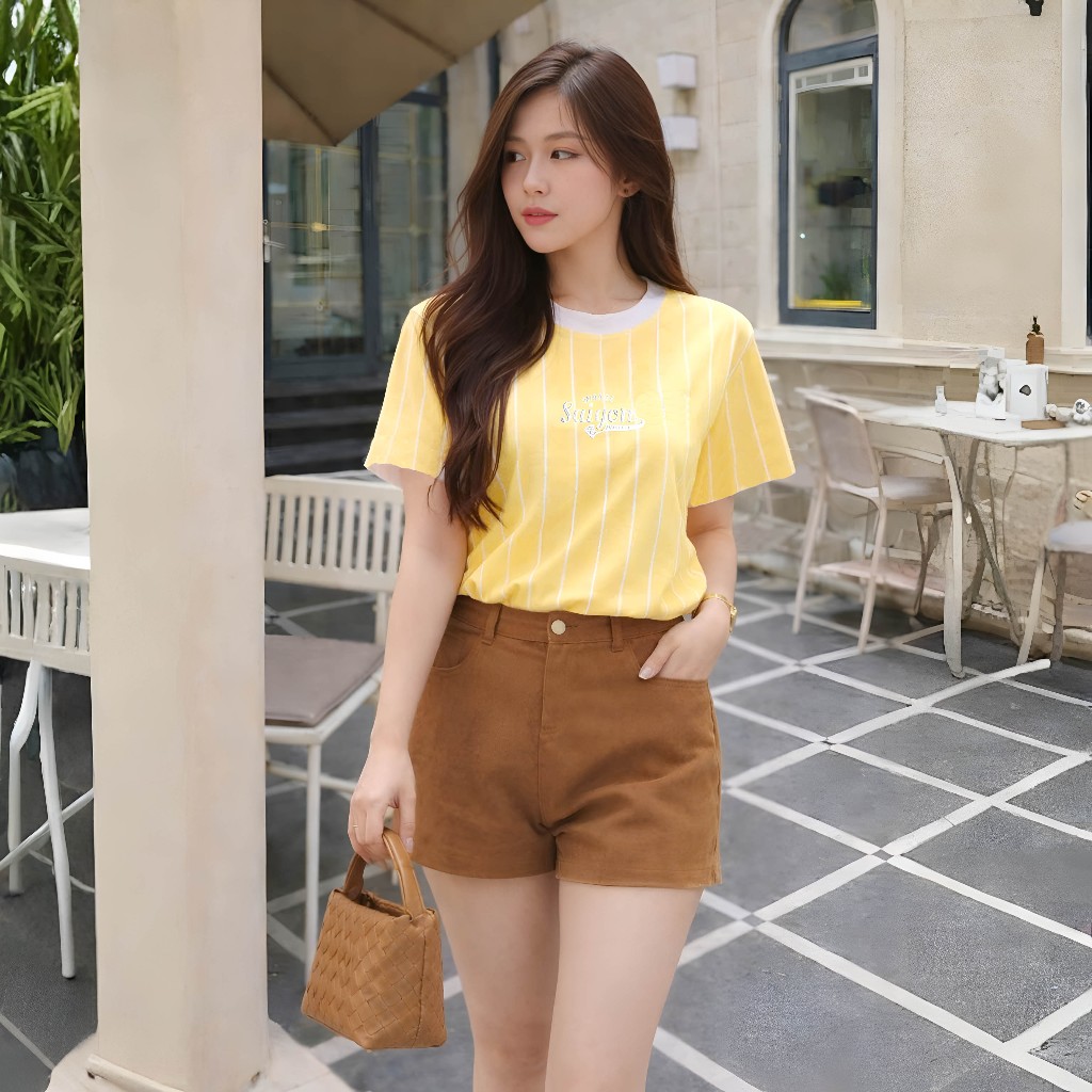 Áo Thun Mirage Phối Sọc Vàng Local Brand Chất 100% Cotton Mềm Mịn Thoáng Mát.