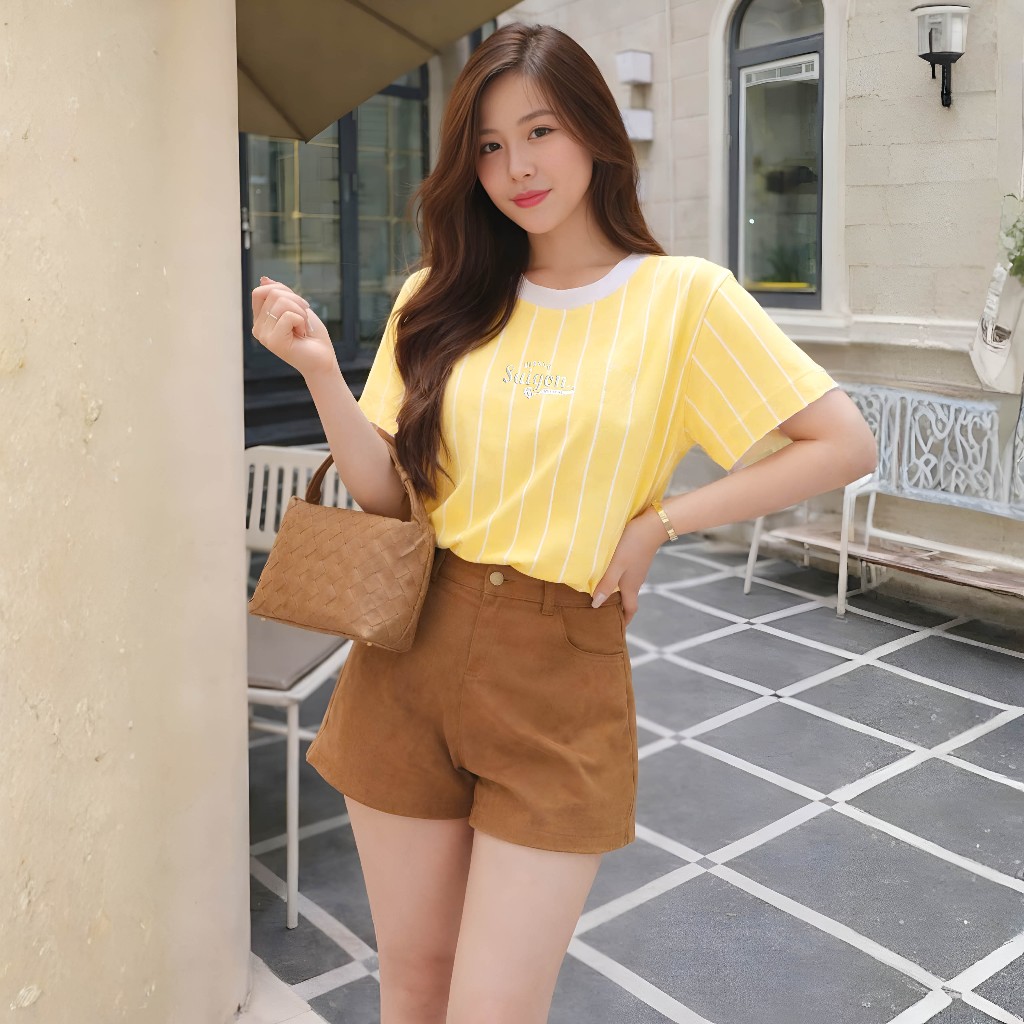 Áo Thun Mirage Phối Sọc Vàng Local Brand Chất 100% Cotton Mềm Mịn Thoáng Mát.