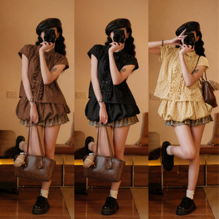 Set Áo Babydoll Chấm Bi Nữ Mix Chân Váy Bí Dáng Xinh, Set Đồ Tiểu Thư Dễ Thương Đi Chơi Đi Dạo 247Store Set2050