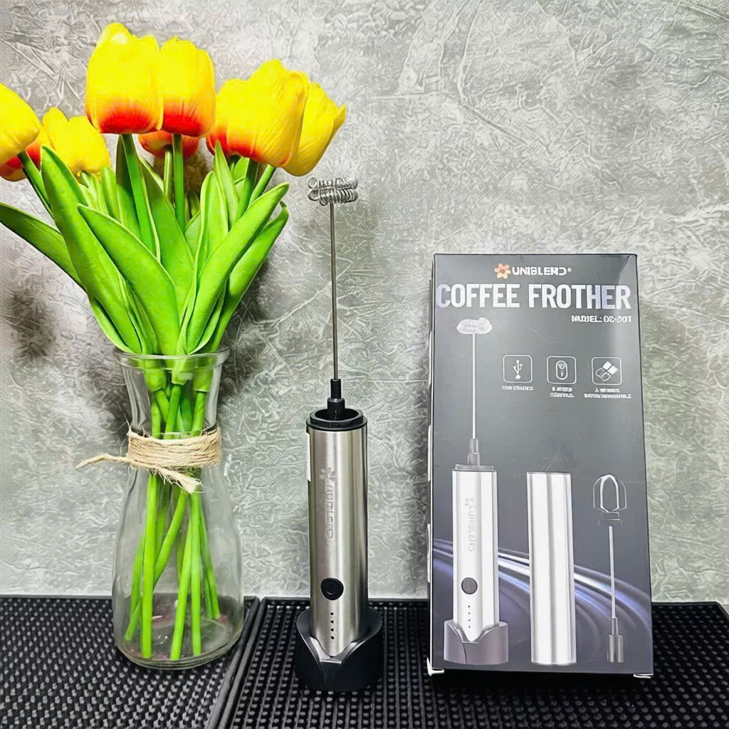Máy Đánh Bọt Cà Phê Uniblend DC-201 8W, Máy Tạo Bọt Cà Phê Cầm Tay 2 Đầu Đánh Đa Năng, Đế Sạc USB Tiện Lợi