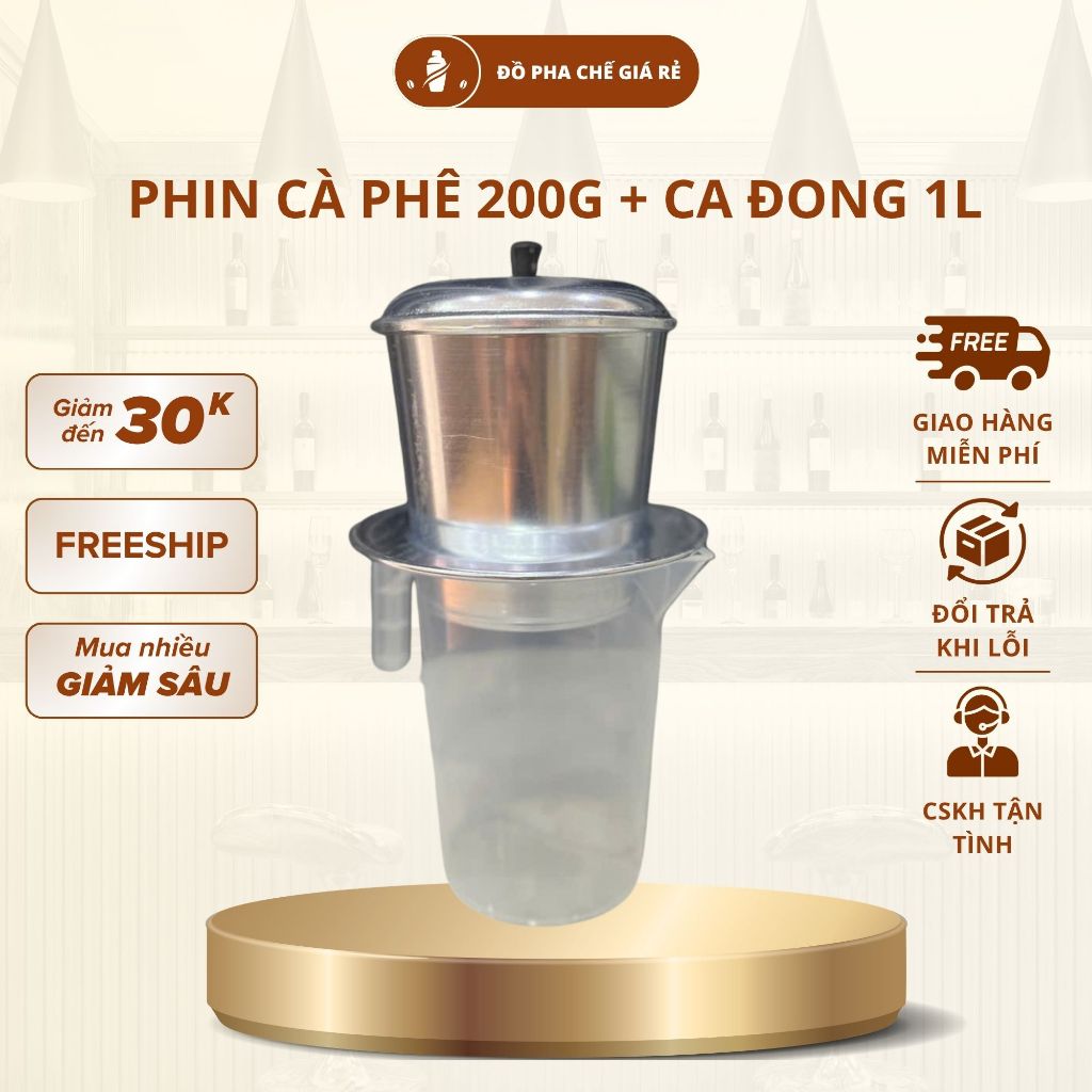Combo phin cà phê 200g và ca đong 1L, combo dụng cụ pha cà phê tiện lợi tại nhà