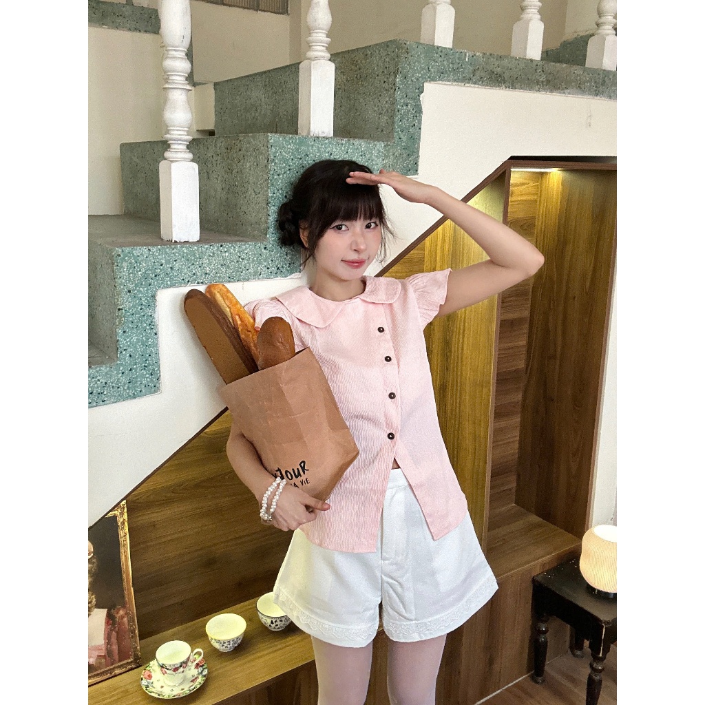 Áo Nữ ZELDA TOP Cánh Tiên Cách Điệu Vạt Chéo Phối Nút Gỗ Đáng Yêu SECODEE