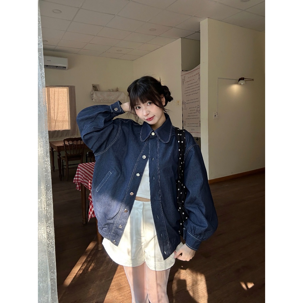 Áo Khoác Jeans Nữ FISLY JACKET Cổ Cách Điệu Form Rộng Dễ Phối Đồ SECODEE