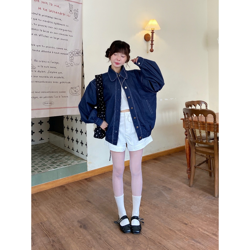 Áo Khoác Jeans Nữ FISLY JACKET Cổ Cách Điệu Form Rộng Dễ Phối Đồ SECODEE