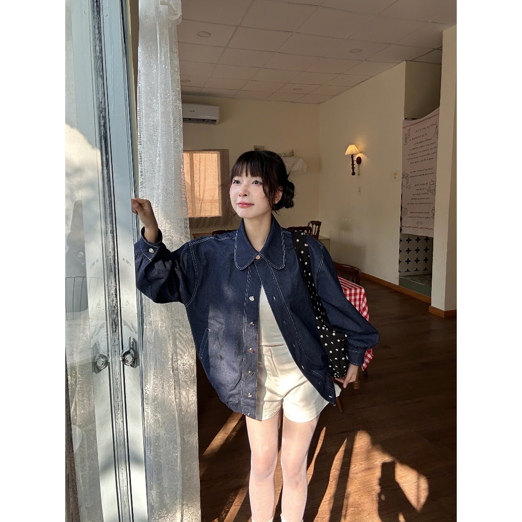 Áo Khoác Jeans Nữ FISLY JACKET Cổ Cách Điệu Form Rộng Dễ Phối Đồ SECODEE