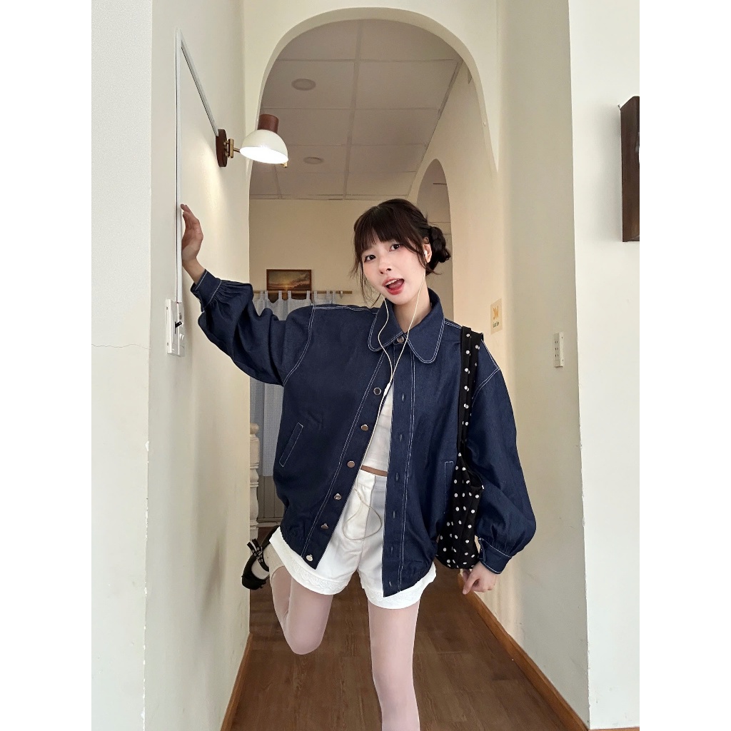 Áo Khoác Jeans Nữ FISLY JACKET Cổ Cách Điệu Form Rộng Dễ Phối Đồ SECODEE