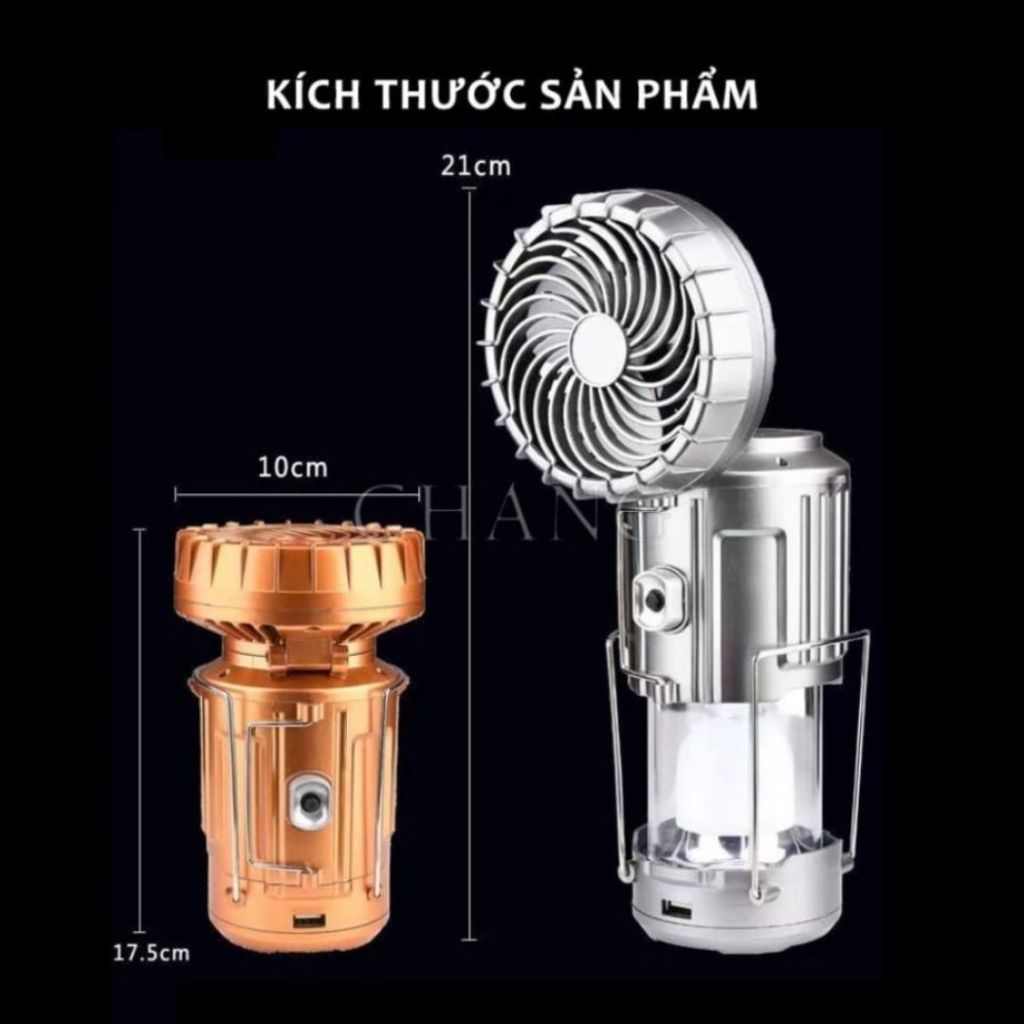 Đèn Pin Camping Năng Lượng Mặt Trời Kèm Quạt Mini ALO HOME Sạc USB Dùng Ngoài Trời