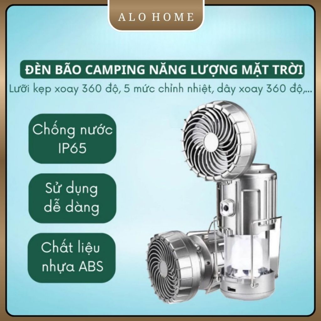 Đèn Pin Camping Năng Lượng Mặt Trời Kèm Quạt Mini ALO HOME Sạc USB Dùng Ngoài Trời