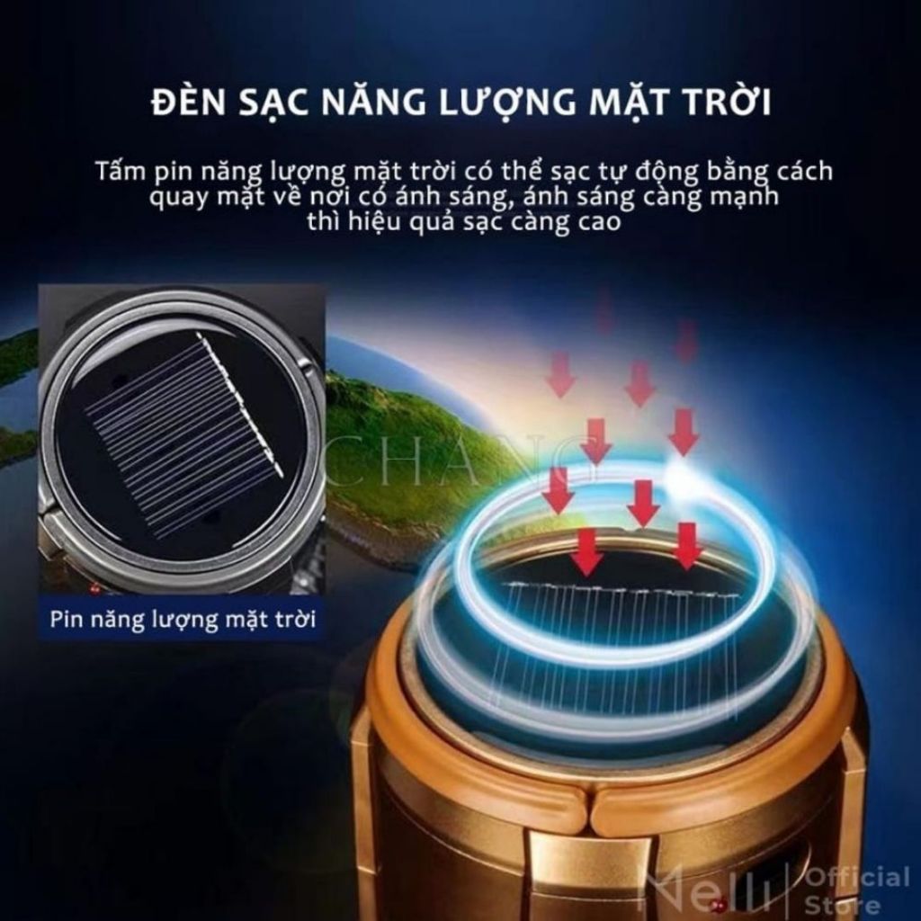 Đèn Pin Camping Năng Lượng Mặt Trời Kèm Quạt Mini ALO HOME Sạc USB Dùng Ngoài Trời