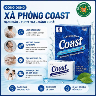 Xà Phòng Coast Mỹ 113g – Tươi Mát Sảng Khoái, Làm Sạch Sâu, Thơm Lâu | Lốc 8 Bánh Tiết Kiệm Chính Hãng