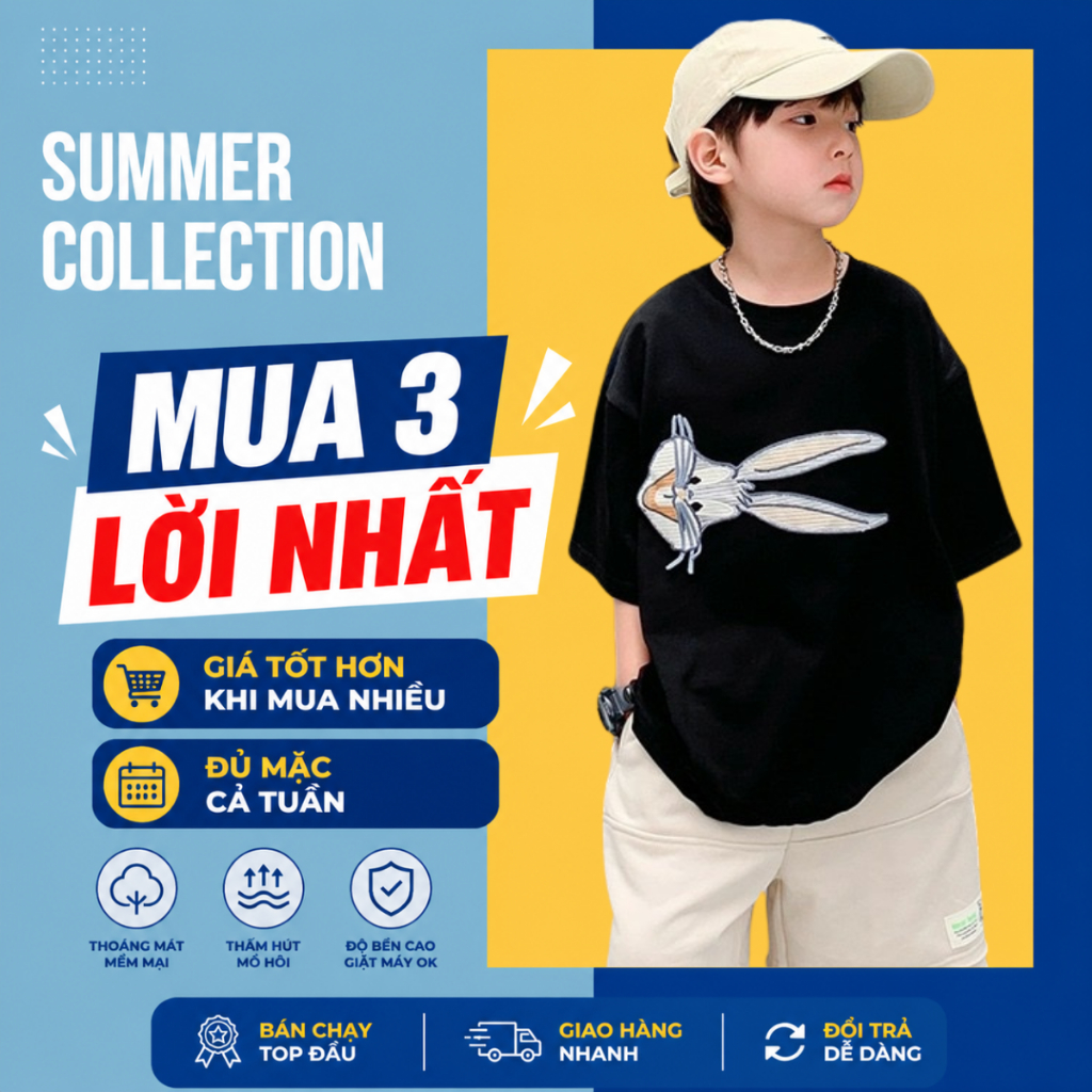 Áo Thun Trẻ Em JJ Kids Fashion – In Hình Thỏ Đeo Kính Ngầu – Năng Động B673  | JJ Kids Fashion