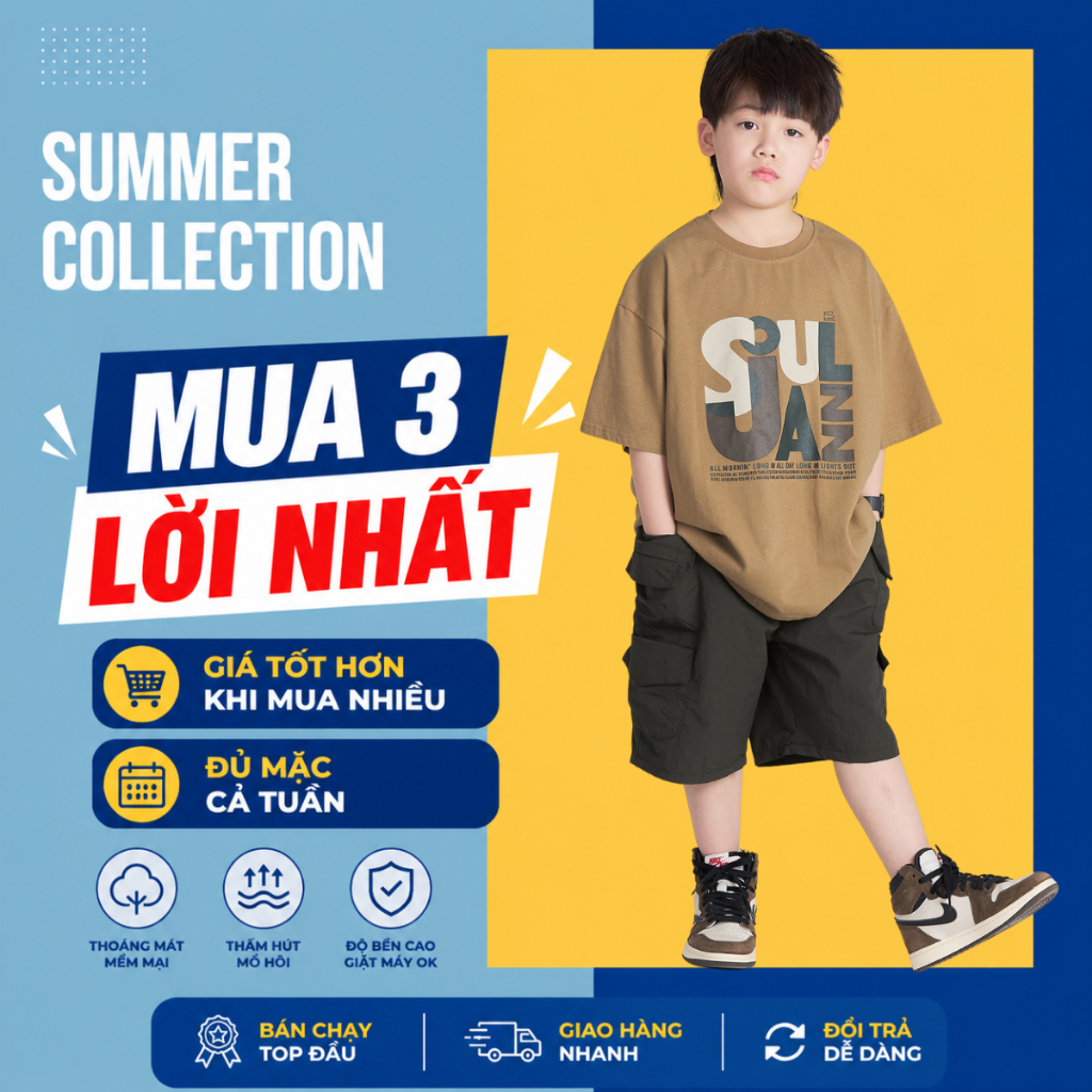 Áo Thun Ngắn Tay Mùa Hè Cho Bé Trai, Bé Gái In Hình Năng Động, Cổ Tròn B713 | JJ Kids Fashion