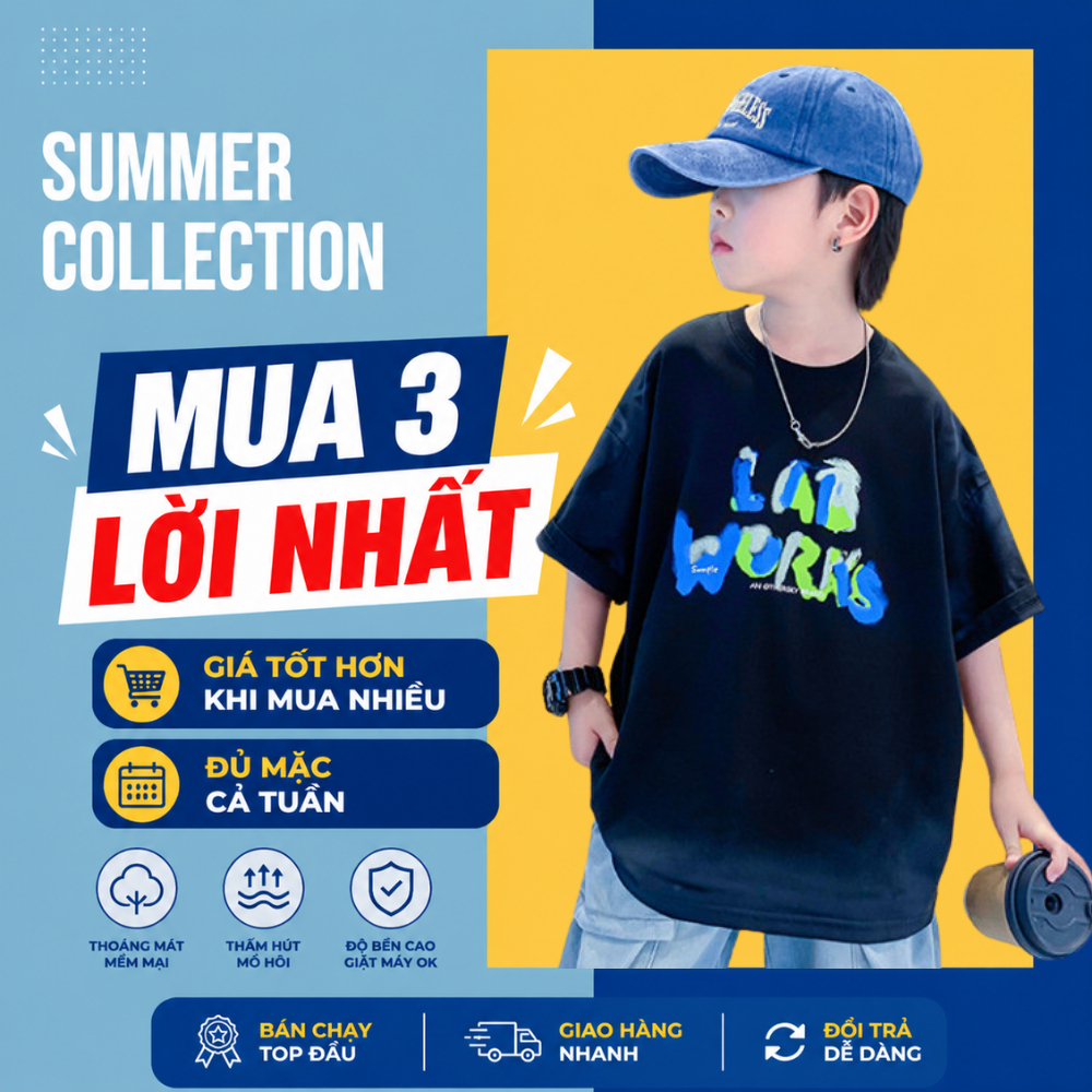 Áo Thun Ngắn Tay Mùa Hè Cho Bé Trai, Bé Gái In Hình Năng Động, Cổ Tròn B545 | JJ Kids Fashion