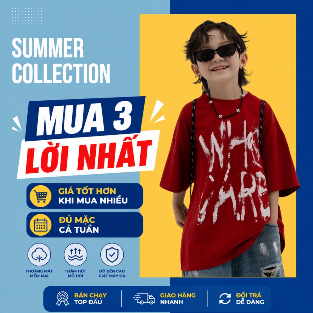Áo thun ngắn tay mùa hè cho bé trai, bé gái in hình năng động, cổ tròn full size  | JJ Kids Fashion